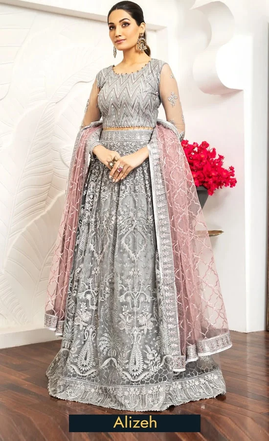 Silver Grey Colour Lehenga Choli for Wedding Guests