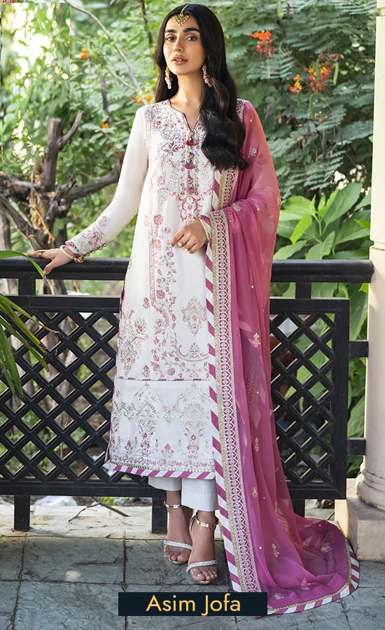 Buy Asim Jofa Embroidered Cotton Silk AJM18 Dress Now 3