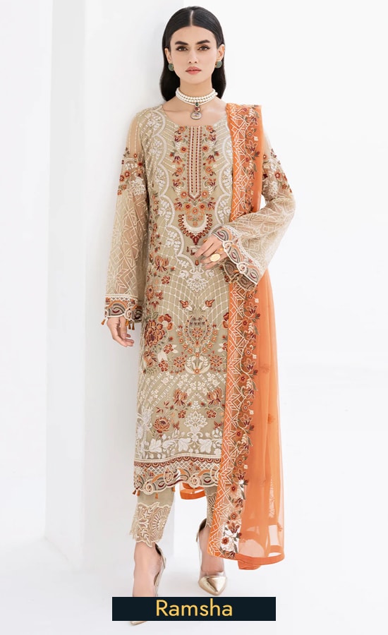 Buy Ramsha Embroidered Chiffon A605 Dress Now 3