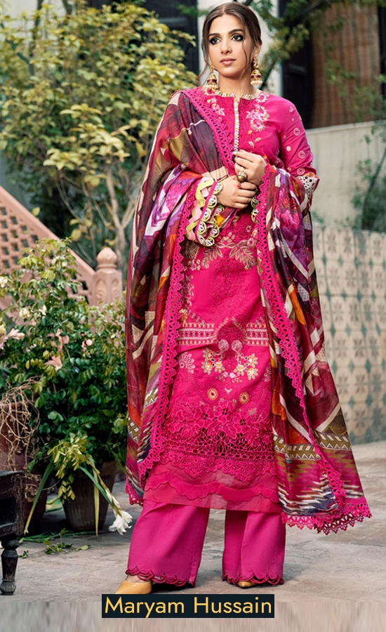 Shop Maryam Hussain Embroidered Lawn Amber M Dress Now 3