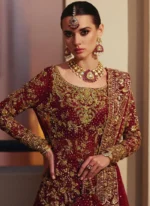 Red Bridal Gharara with Long Trail Video