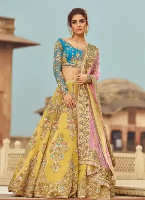 Yellow and Blue Bridal Lehenga Choli - ca
