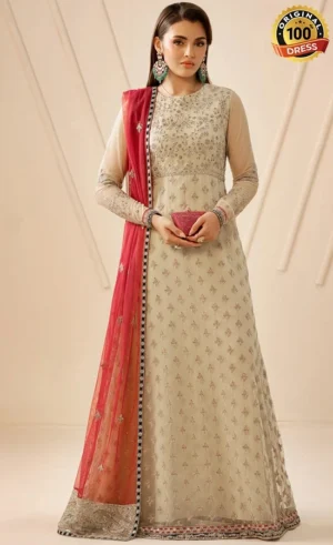 Asim Jofa white Anarkali salwar suit with detailed embroidered net work