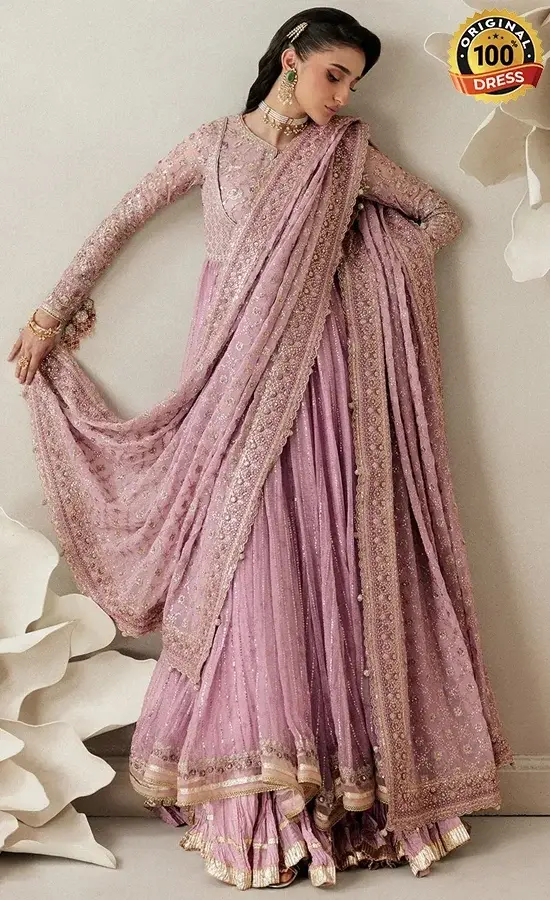 Purple embroidered Anarkali maxi dress with chatta patti, threadwork and intricate embellishments