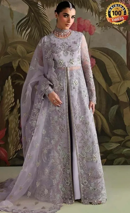 Lilac Maxi Dress For Wedding Guests Lilac maxi dress for wedding guests with elegant hand embroidery and sequinned detailing