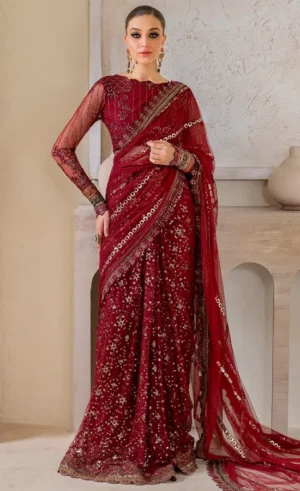 Maroon Colour Blouse with Saree For Wedding Guests