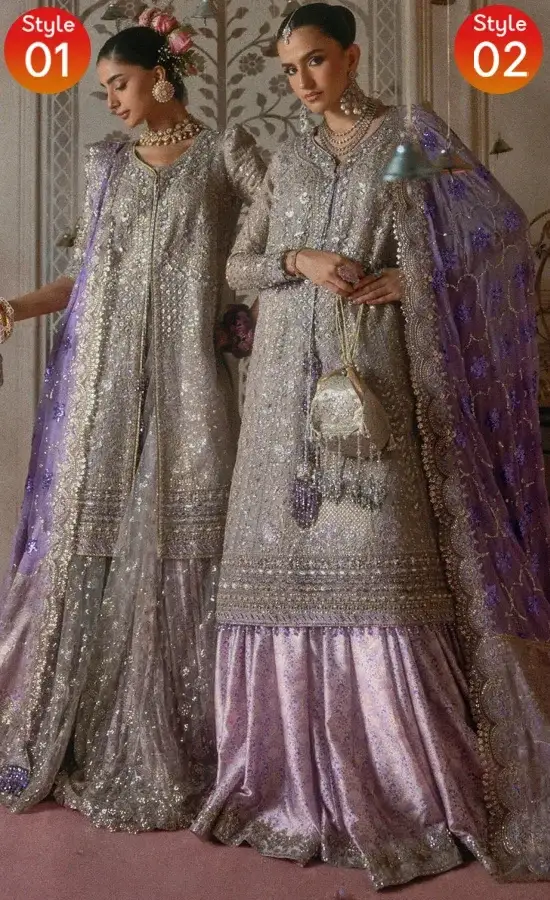Embroidered Purple Wedding Guest Sharara Embroidered purple sharara for wedding guests with organza borders and traditional detailing