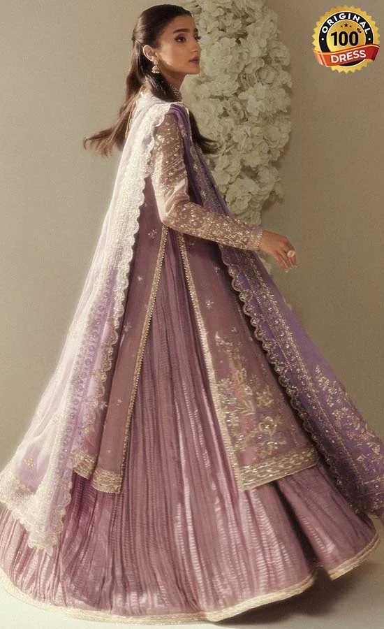 Purple sharara for wedding guests with embroidered chiffon and organza finishing
