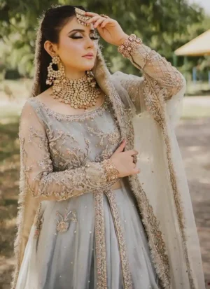 Ice Blue Bridal Frock with Lehenga - ca