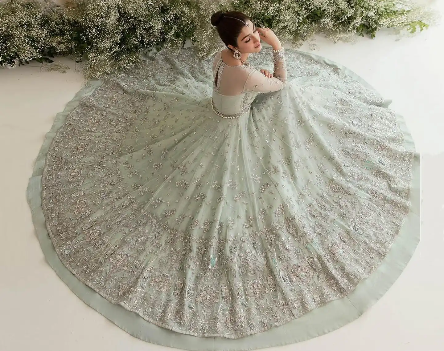 Aqua Bridal Frock with Lehenga
