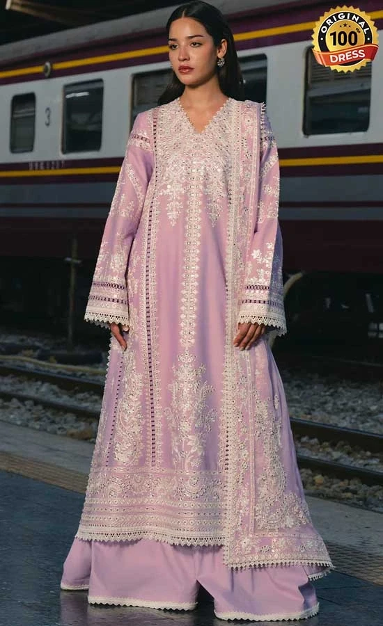 Afrozeh Embroidered Dyed Lawn Dilnasheen Dress (1)