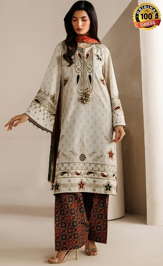 Embroidered Raw Silk UR-7085 Dress (1) Embroidered Raw Silk UR-7085 Dress (1)