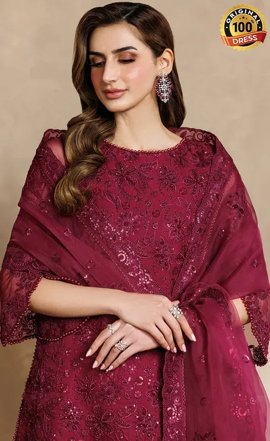 Zarif PK Emberoidered Organza ZYR-SURKH-01 Dress (3)
