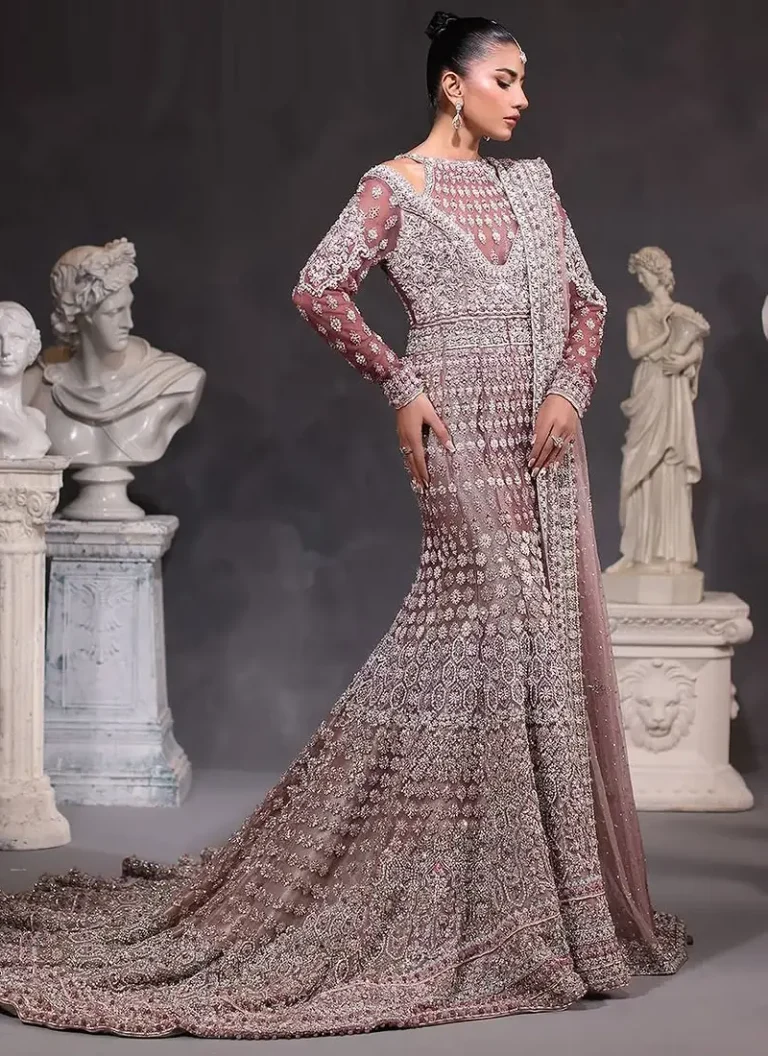 Embroidered mermaid bridal lehenga with traditional Eastern bridal detailing and handcrafted embellishments