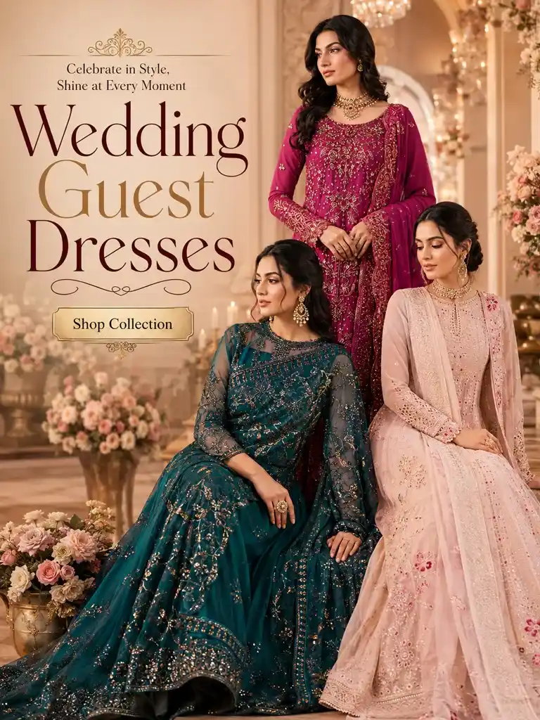Pakistani wedding guest dresses in teal, magenta and blush pink styles in Canada