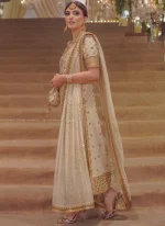 Ivory Wedding Guest Long Shirt Trousers Suit with Teardrop Keyhole Neckline Video