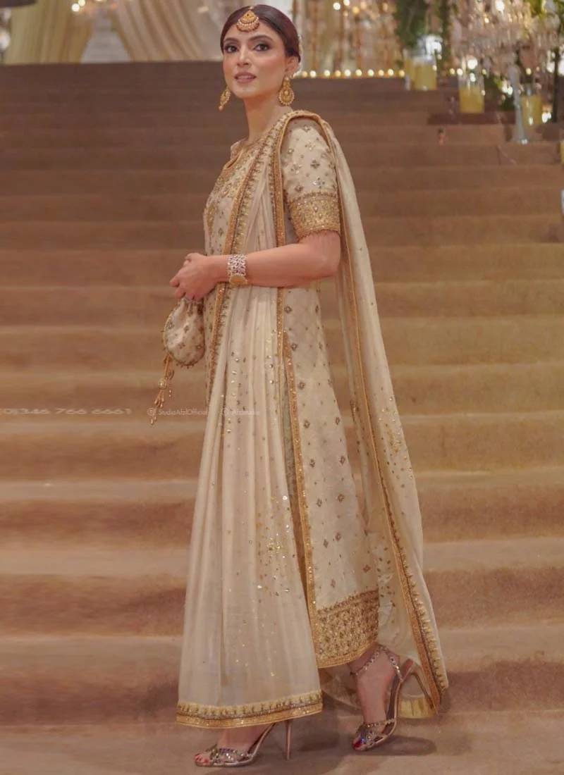 Ivory Wedding Guest Long Shirt Trousers Suit with Teardrop Keyhole Neckline Video
